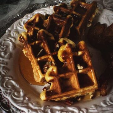 Spiked Eggnog Belgian Waffles with Warmed Boozy Syrup | Kita Roberts PassTheSushi.com