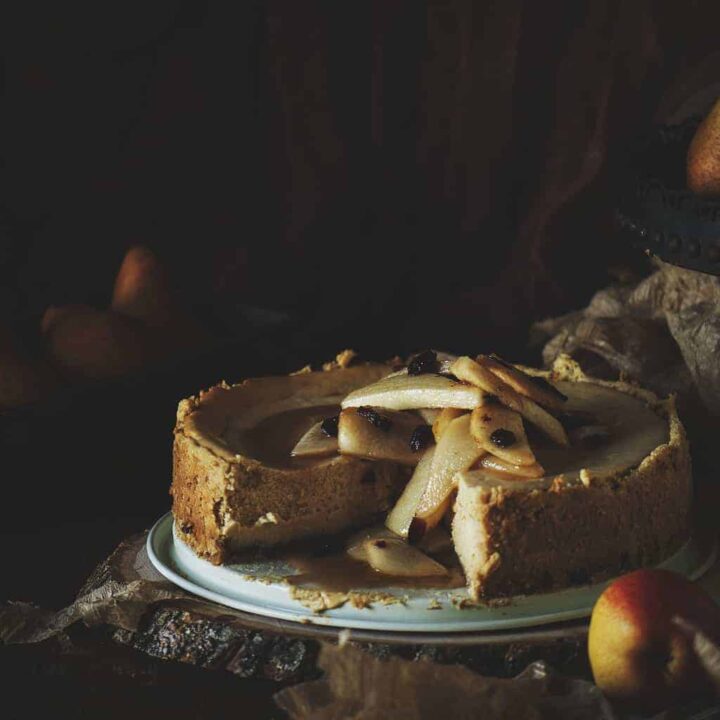 Maple Cheesecake with Cinnamon Pear Topping | Kita Roberts PassTheSushi.com