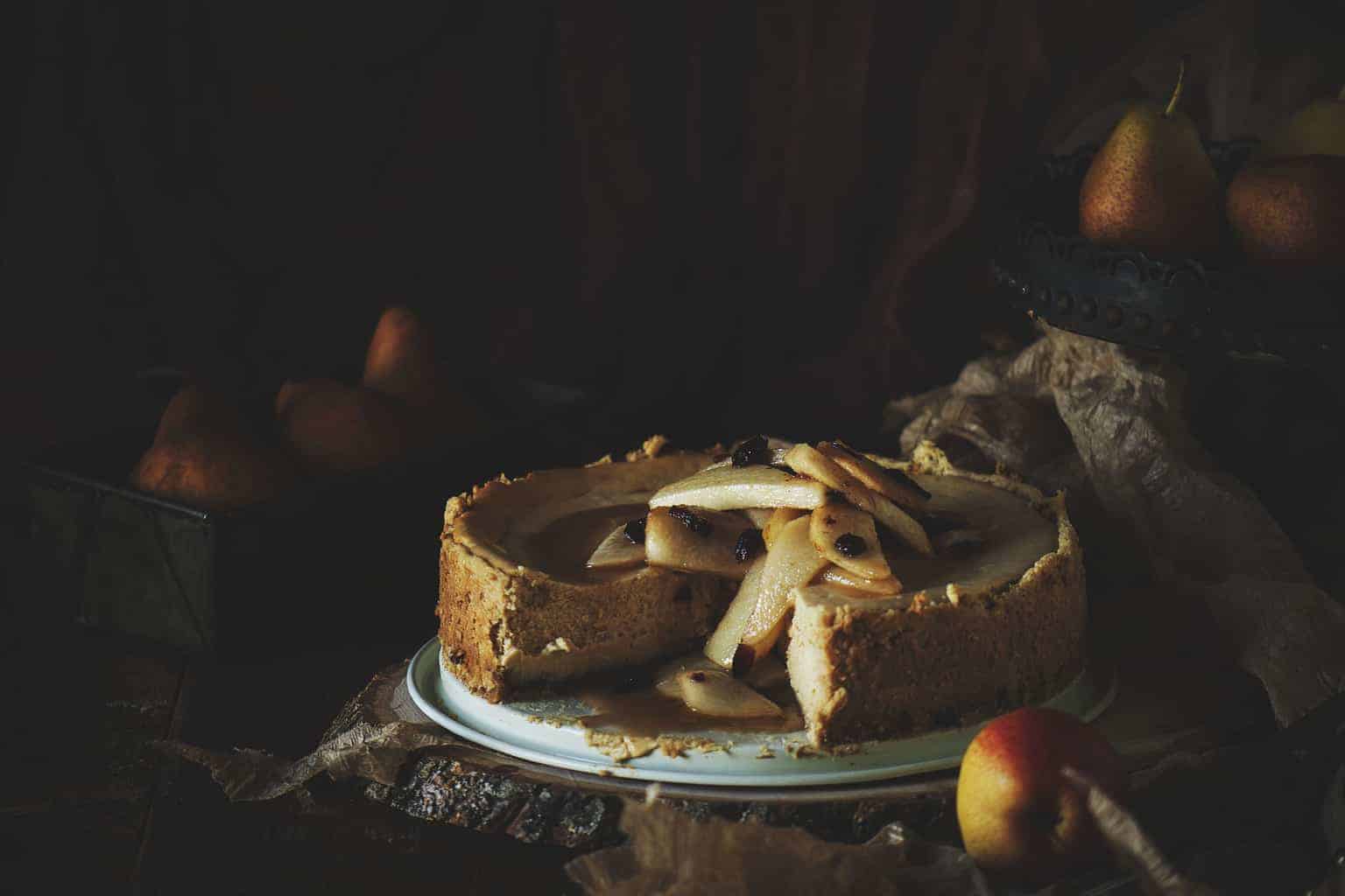 Maple Cheesecake with Cinnamon Pear Topping | Kita Roberts PassTheSushi.com