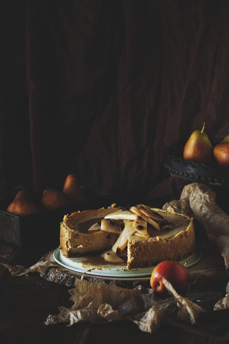 Maple Cheesecake with Cinnamon Pear Topping | Kita Roberts PassTheSushi.com