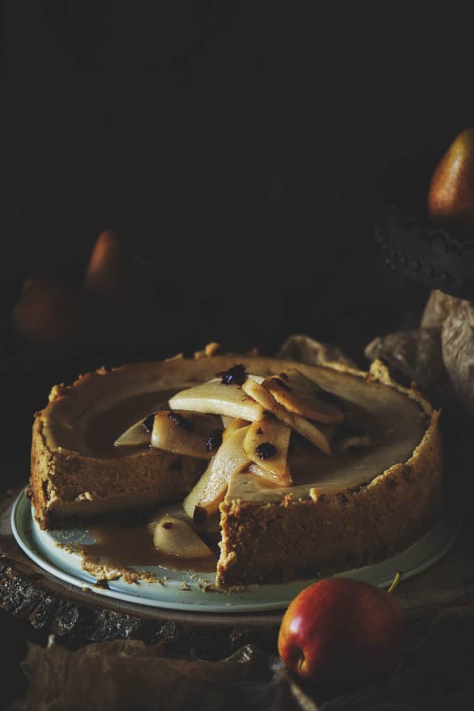 Maple Cheesecake with Cinnamon Pear Topping | Kita Roberts PassTheSushi.com