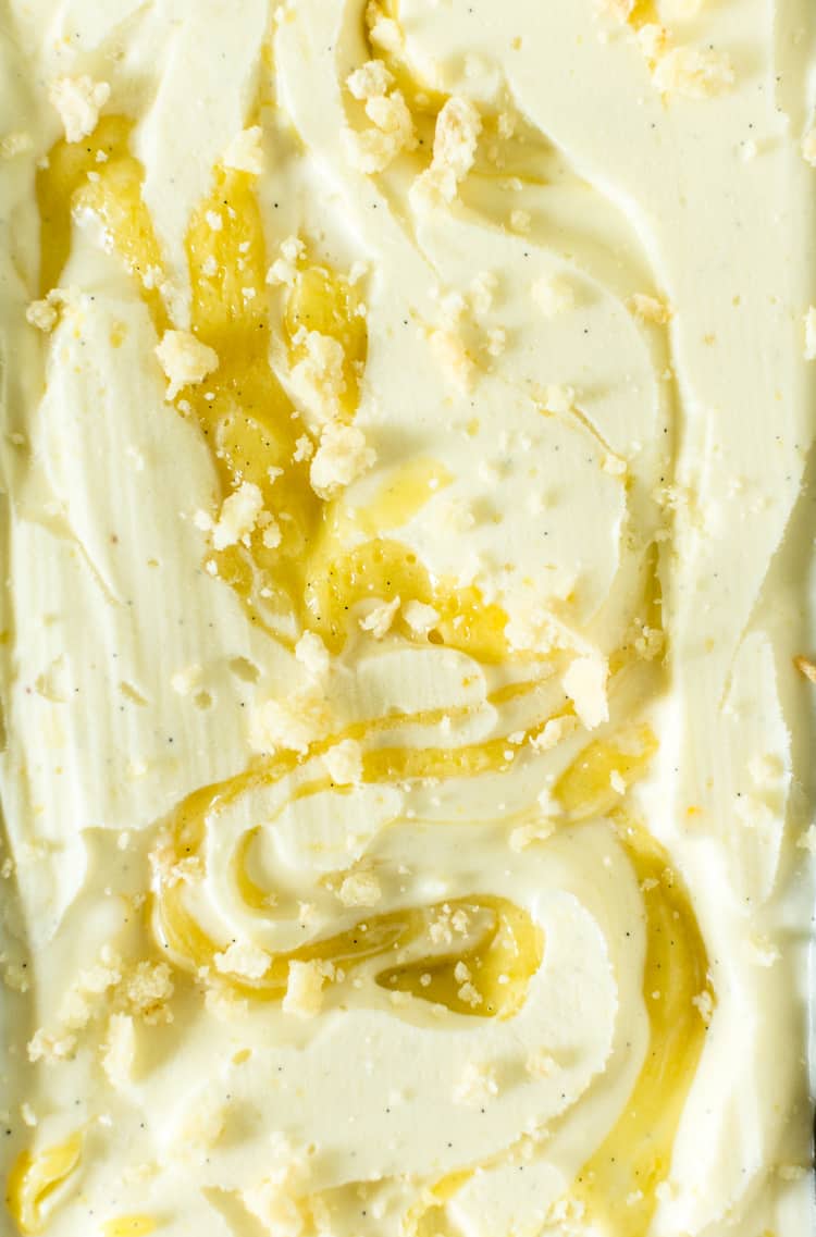 Limoncello Gelato with Vanilla Lemon Curd Swirl showing texture of lemon curd | Kita Roberts PassTheSushi.com