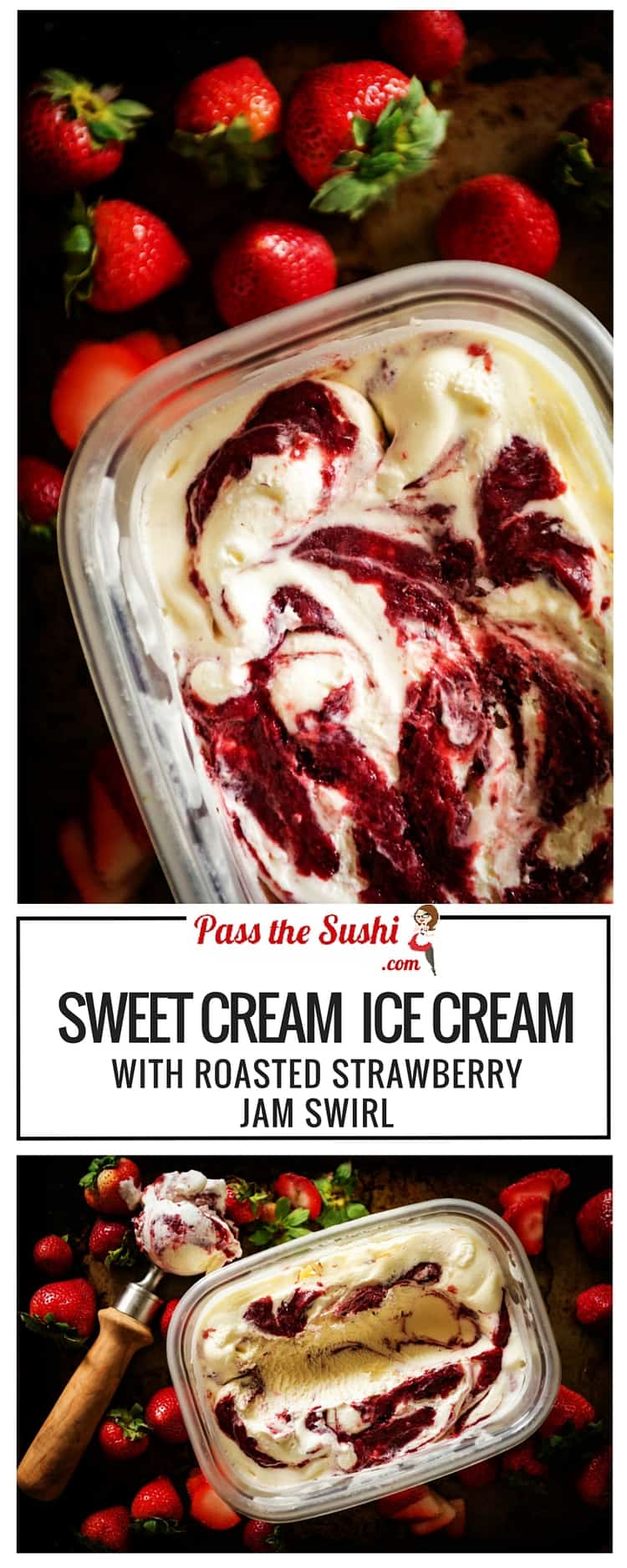 Sweet Cream Ice Cream with Roasted Strawberry Jam Swirl