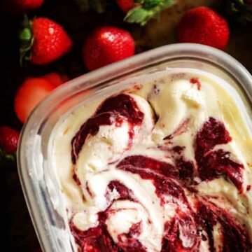 Sweet Cream Ice Cream with Roasted Strawberry Jam Swirl | Kita Roberts PassTheSushi.com