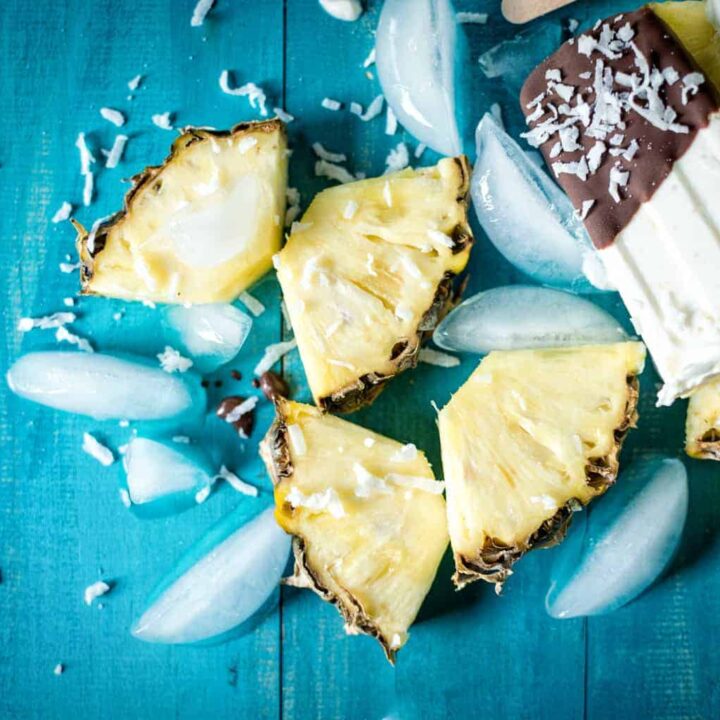 Chocolate Dipped Boozy Pina Colada Popsicles | Kita Roberts PassTheSushi.com