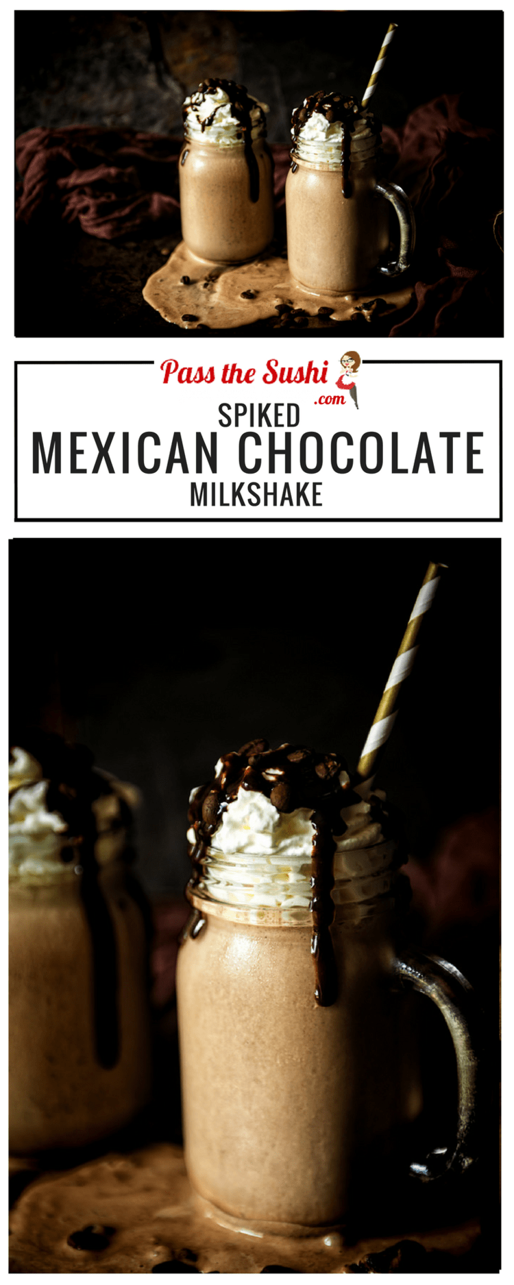Spiked Mexican Chocolate Milk Shake Recipe - a little heat goes a long way with a shot of tequila anejo and a smooth chocolate sauce in this fun adult only recipe! See the full recipe at PasstheSushi.com 