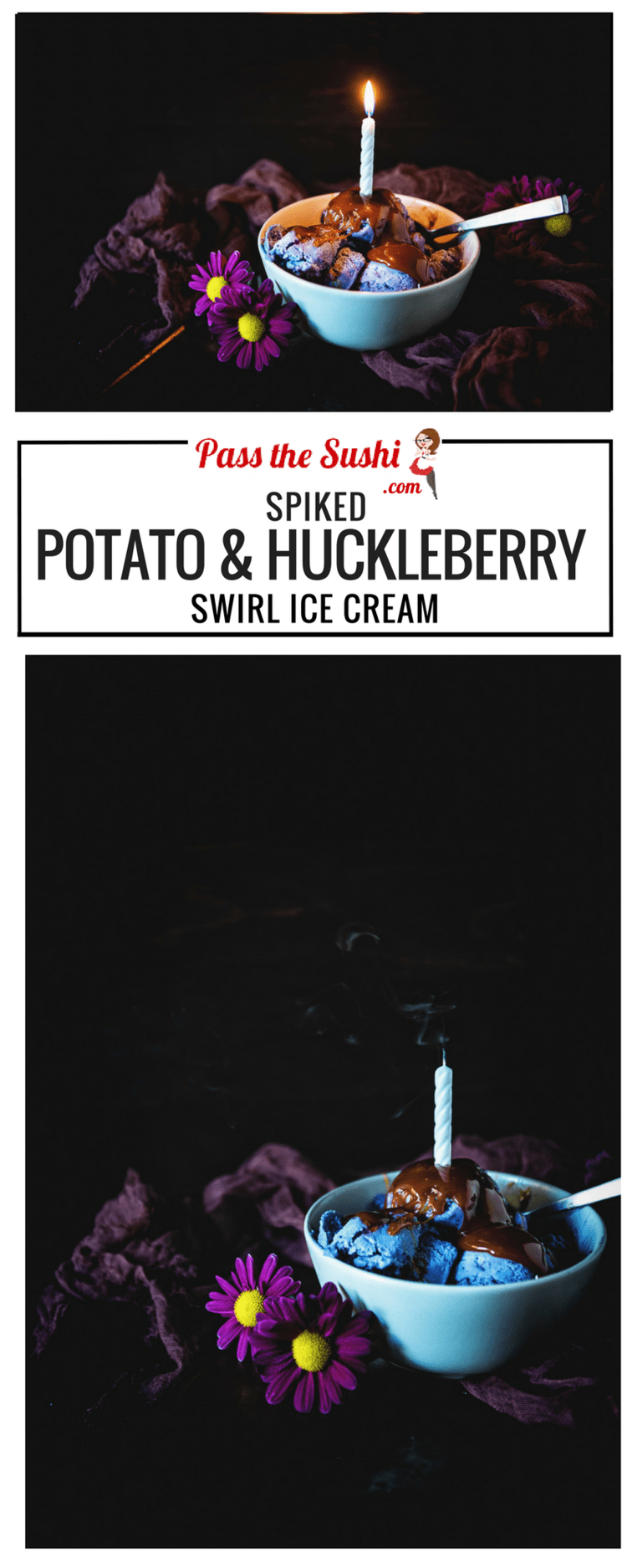 Spiked Potato and Huckleberry Swirl Ice Cream - Challenge your friends to guess the secret ingredient for this smooth and delicious ice cream!