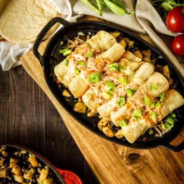 30 Minute Meatless Potato and Bean Stuffed Enchiladas | Kita Roberts PassTheSushi.com