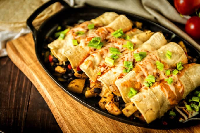 30 Minute Meatless Potato and Bean Stuffed Enchiladas | Kita Roberts PassTheSushi.com