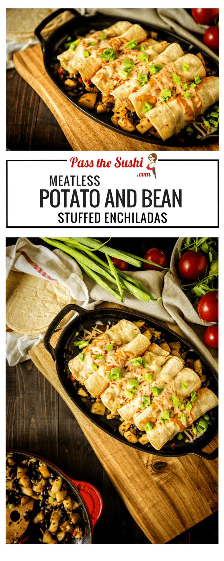 30 Minute Meatless Potato and Bean Enchiladas | Recipe at PasstheSushi.com