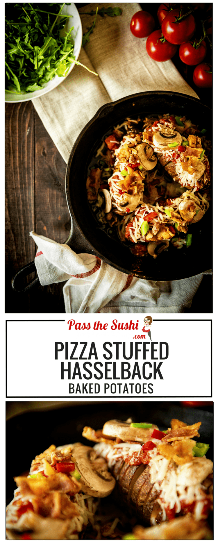 So fun!! Pizza Stuffed Hasselback Baked Potatoes | Recipe at PasstheSushi.com