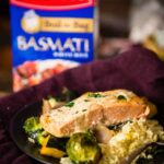 Curry Roasted Salmon & Veggies With Tahini Sauce over Basmati | Kita Roberts PassTheSushi.com