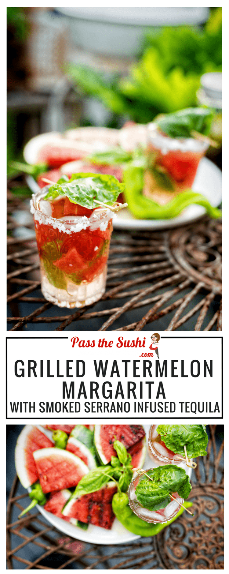 Grilled Watermelon Margarita with Smoked Serrano Infused Tequila Recipe at PasstheSushi.com