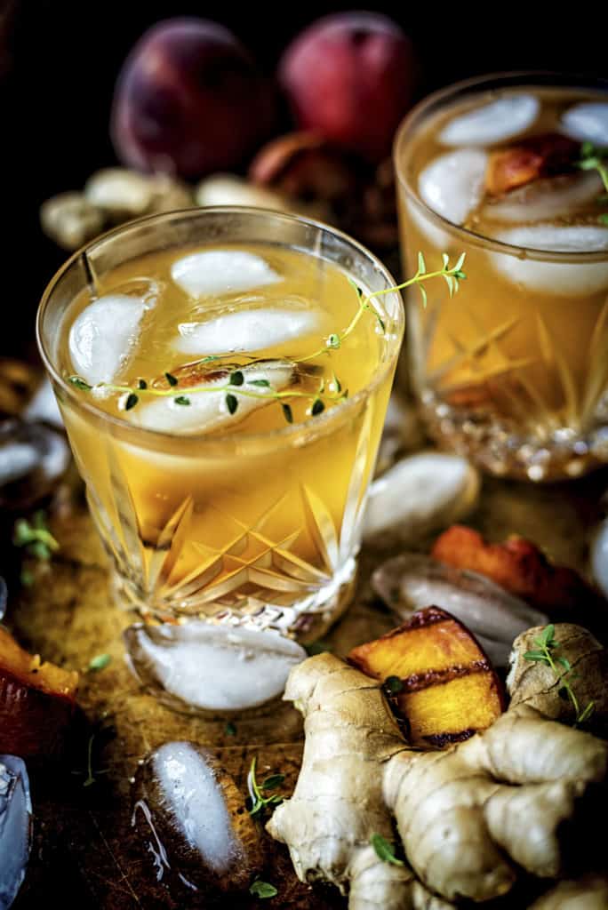 Grilled Peach Ginger Bourbon Cocktail | Kita Roberts PassTheSushi.com