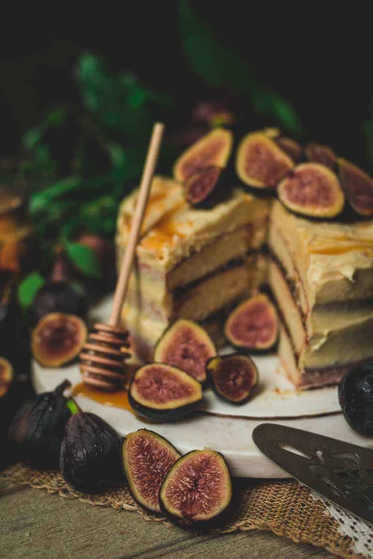 Drunken Fig Layer Cake with Salted Honey Butter Frosting