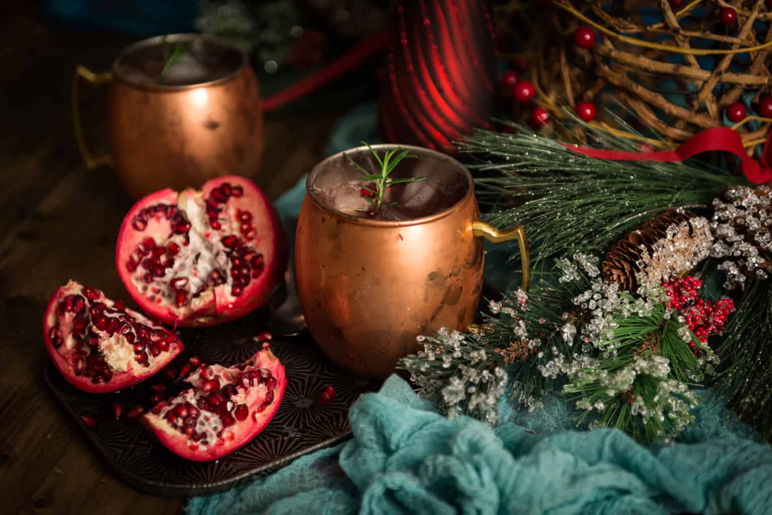 Holiday Moscow Mule with Pomegranate and Sage