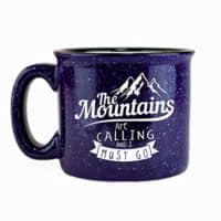 The Mountains Are Calling And I Must Go Ceramic Campfire Coffee Mug 15oz - Unique Gift Idea for Outdoor Mountaineering Enthusiasts - Inspirational John Muir Quote - Top Outdoorsman Cabin Gifts