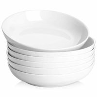 Y YHY 30oz Porcelain Pasta/Salad/Soup Bowls, Large Serving Bowl Set, Wide & Flat, Set of 6, White