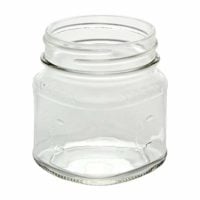 North Mountain Supply 8 Ounce Glass Square Regular Mouth Mason Canning Jars - With Safety Button Lids - Case of 12 (Gold Metal Lids)