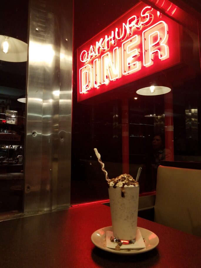 Milkshake with whipped cream at Oakhurst diner 