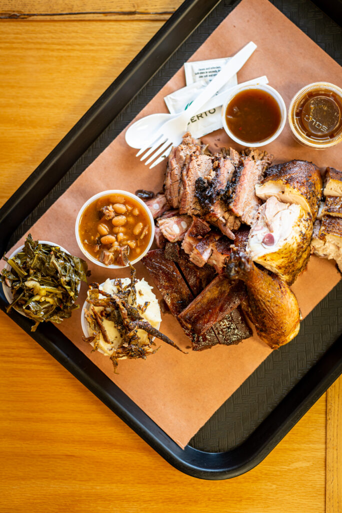 All the meats! on a platter at Big Ws Roadside BBQ