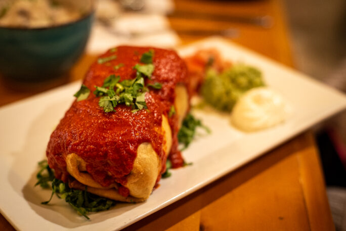 Giant burrito at La Peurta Azul 