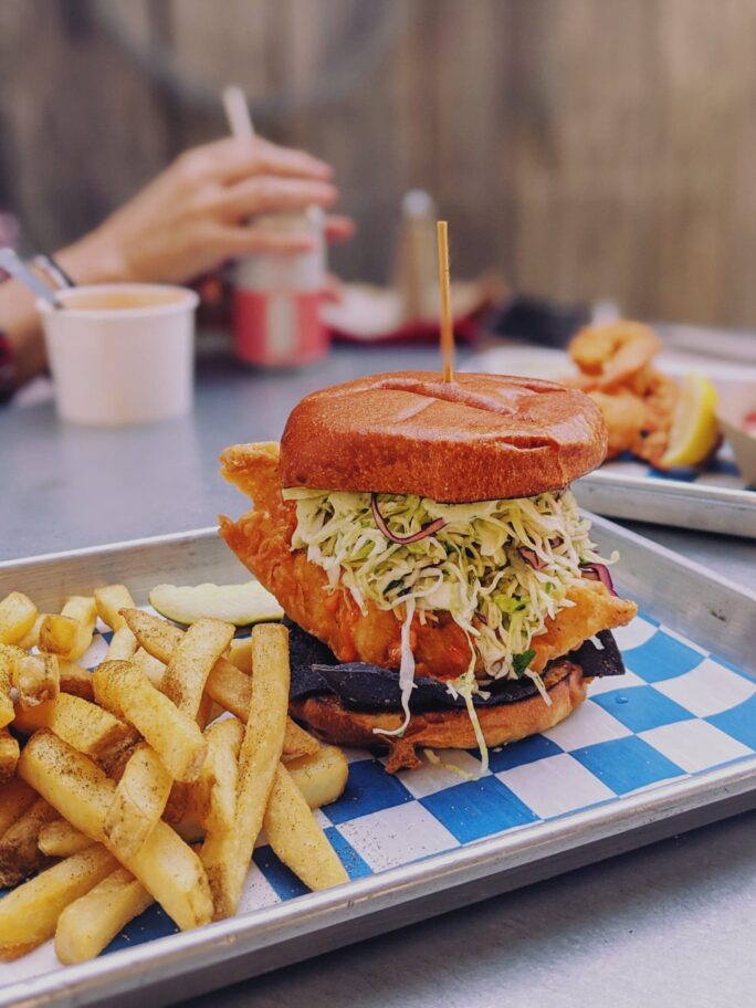 Massive fish sandiwch with slaw from St Aug Seafood Co