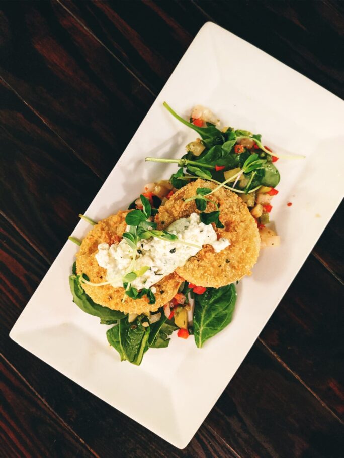 The fried green tomatoes were perfect and the salad under them was delicious!