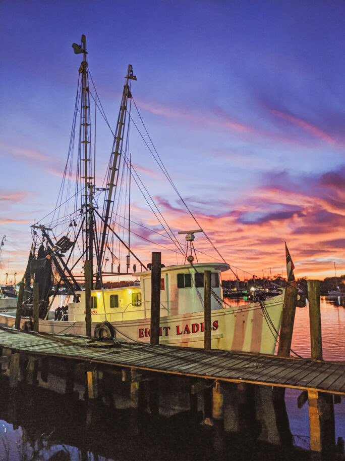 On the other side of town sits the working docks for the local shrimp boats