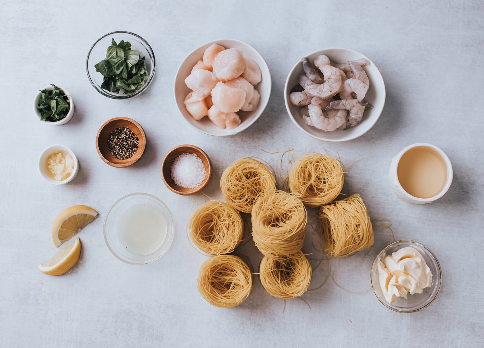 Ingredients for Seafood Scampi with Angel Hair Pasta.