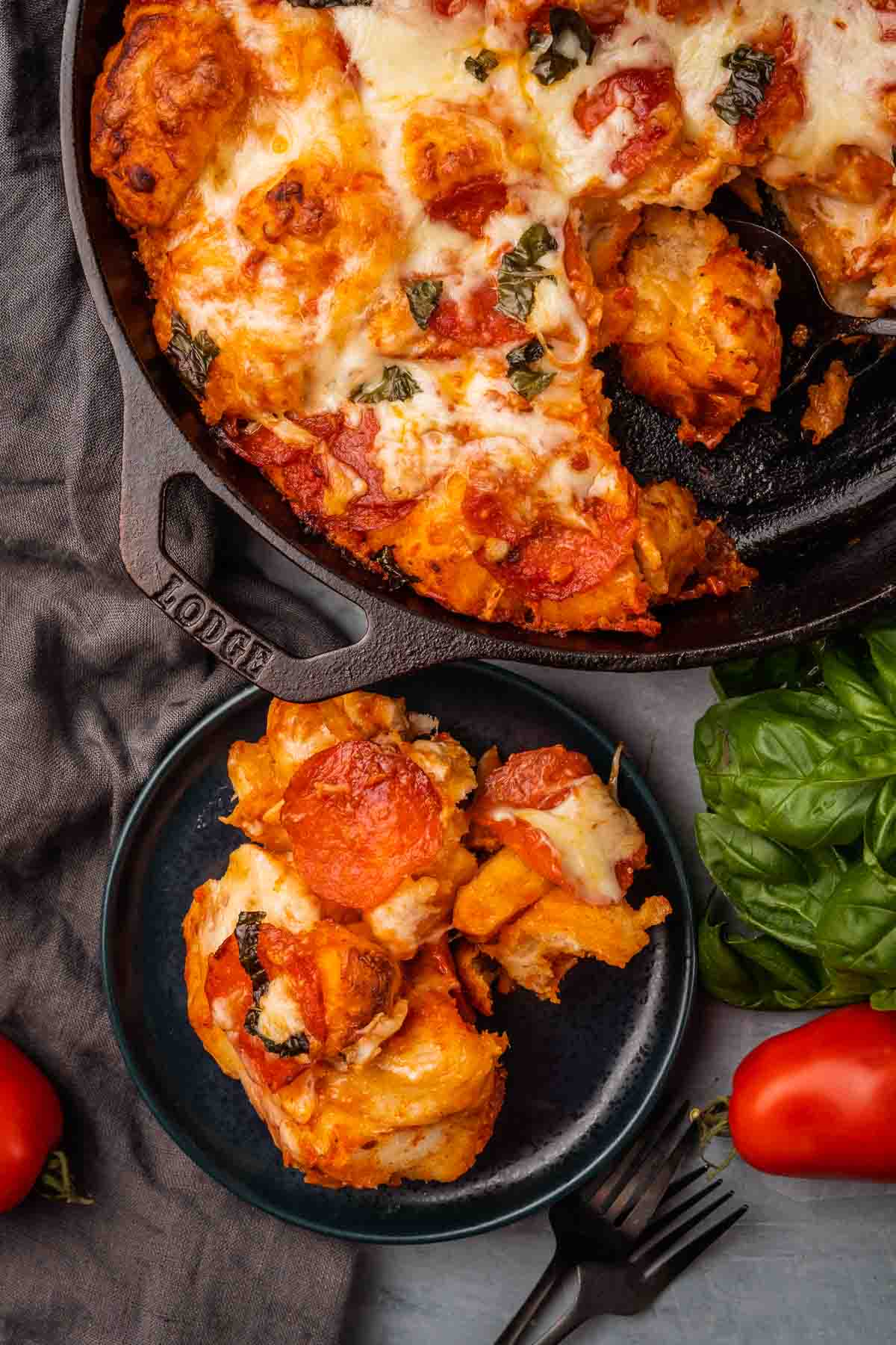 Overhead shot of this recipe on a black plate. 