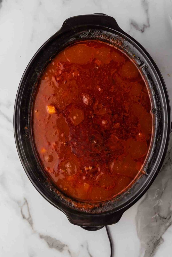 chili cooking in a slow cooker