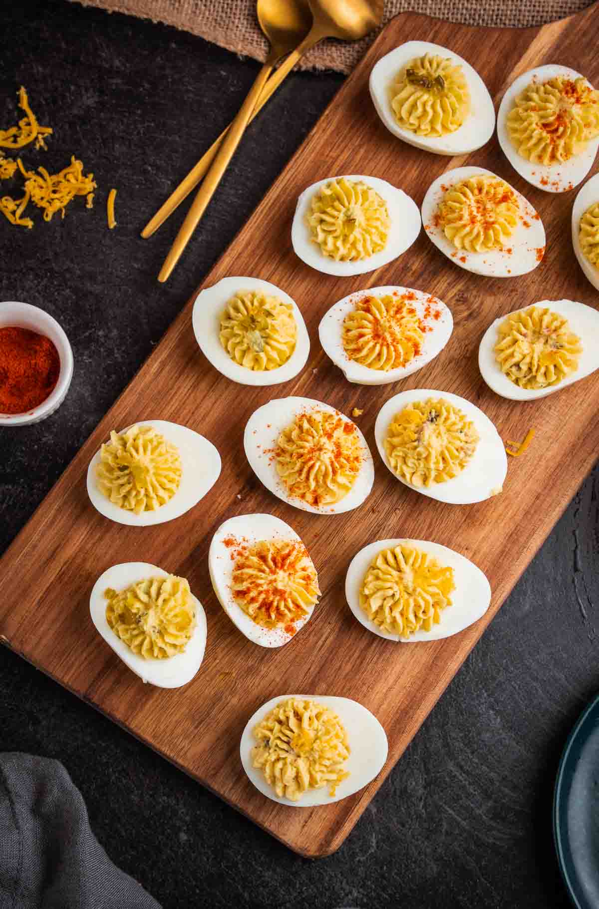 devilled eggs on a cutting board