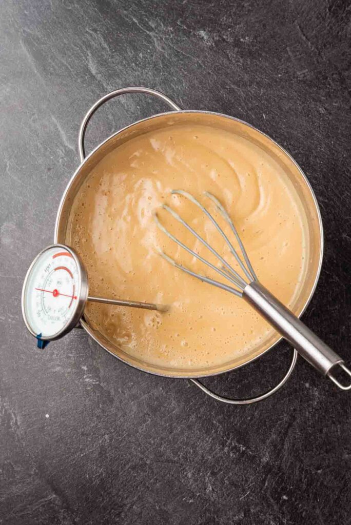 mixing wet ingredients in a metal pot