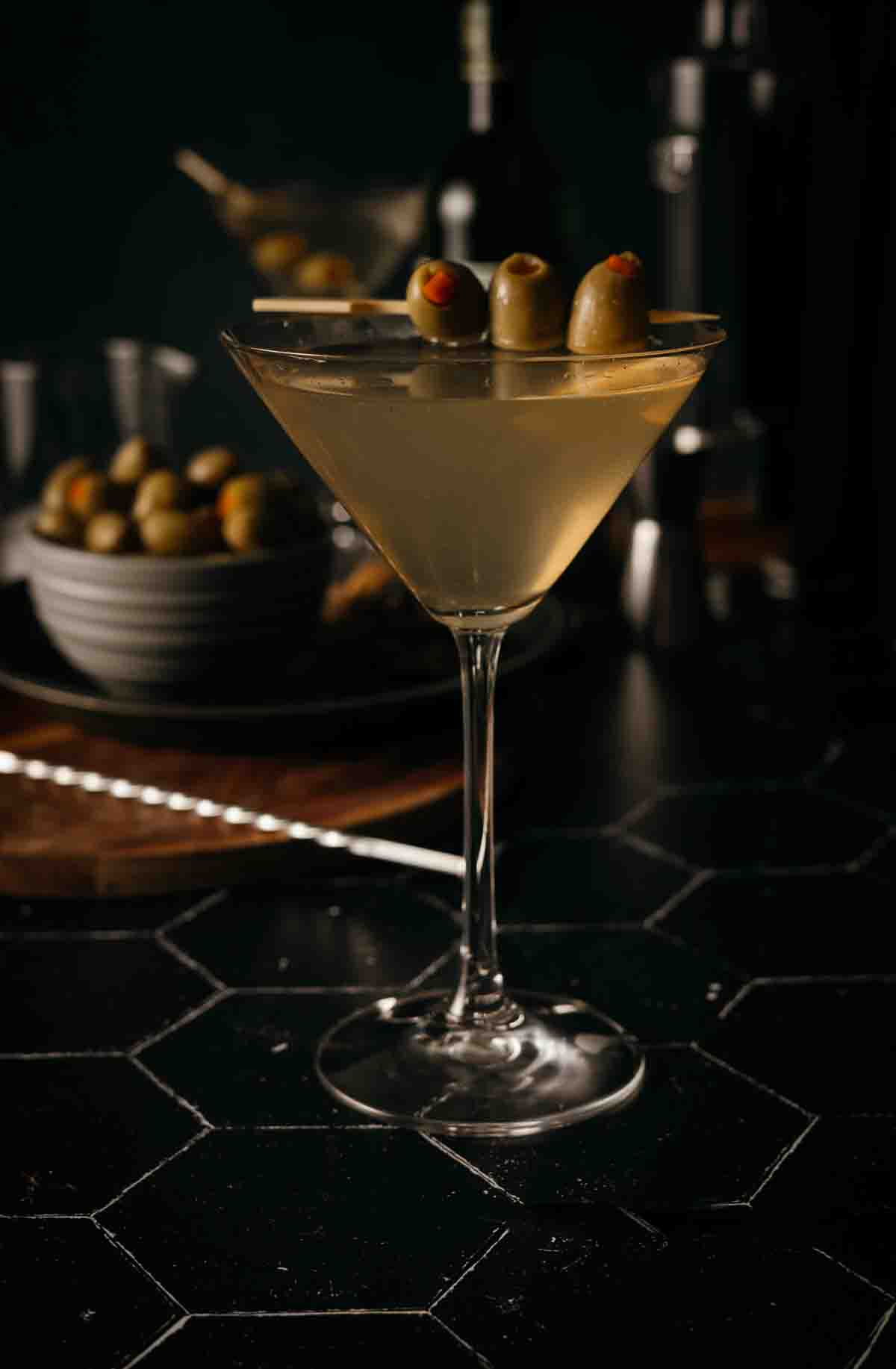 Close up of a smoked martini. 