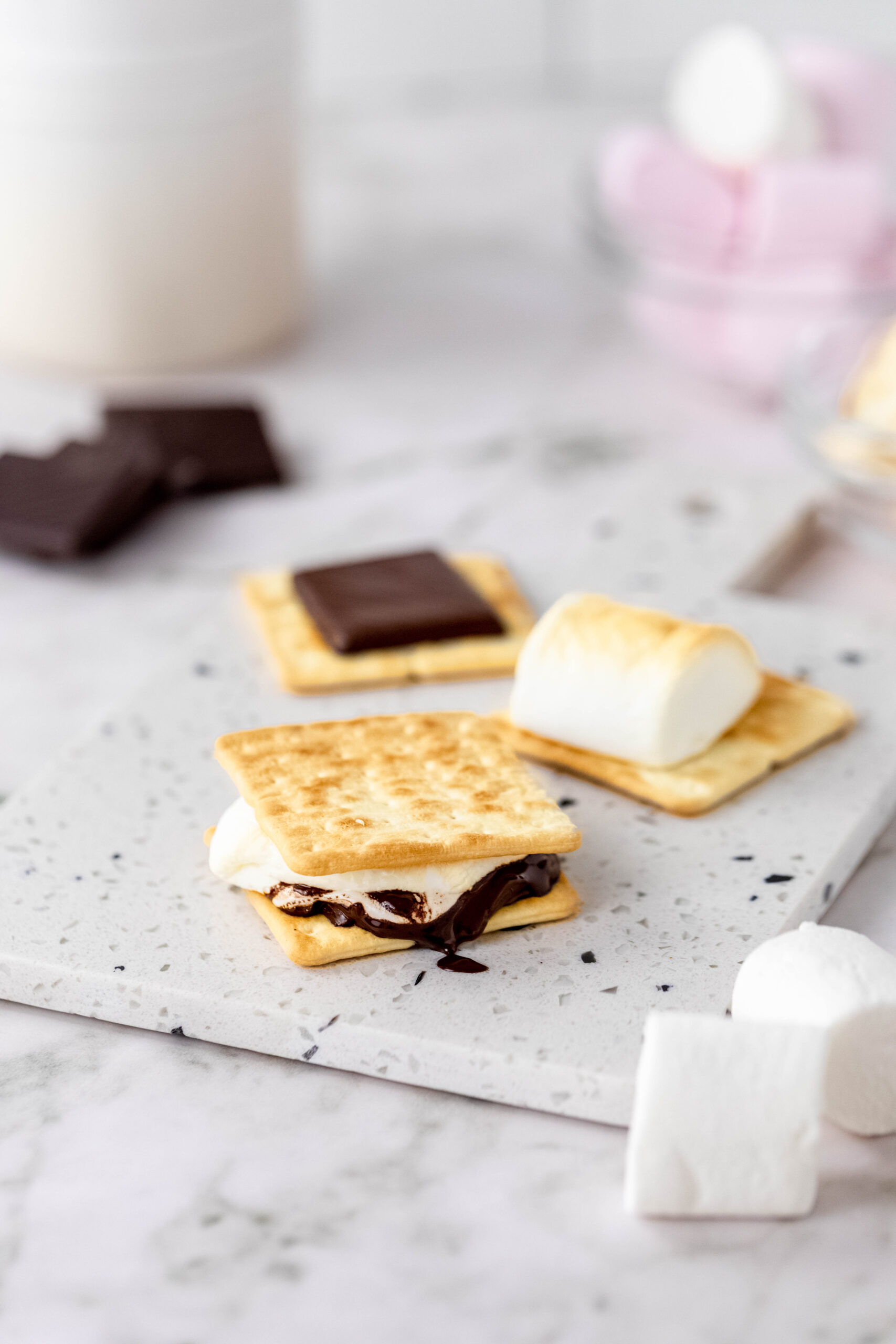 Melty, gooey marshmallow and melted chocolate sandwiched together between graham crackers.