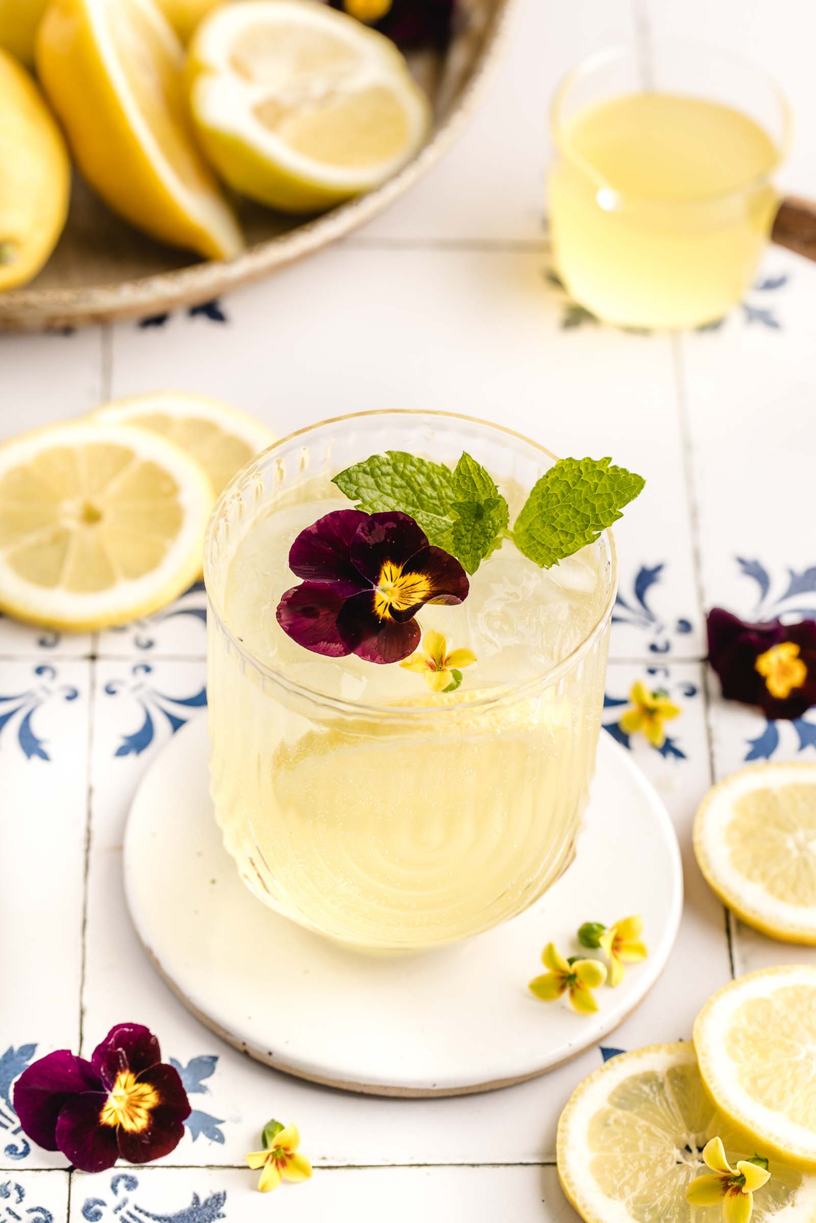 Limoncello spritz in highball glass garnished and ready to be served. 