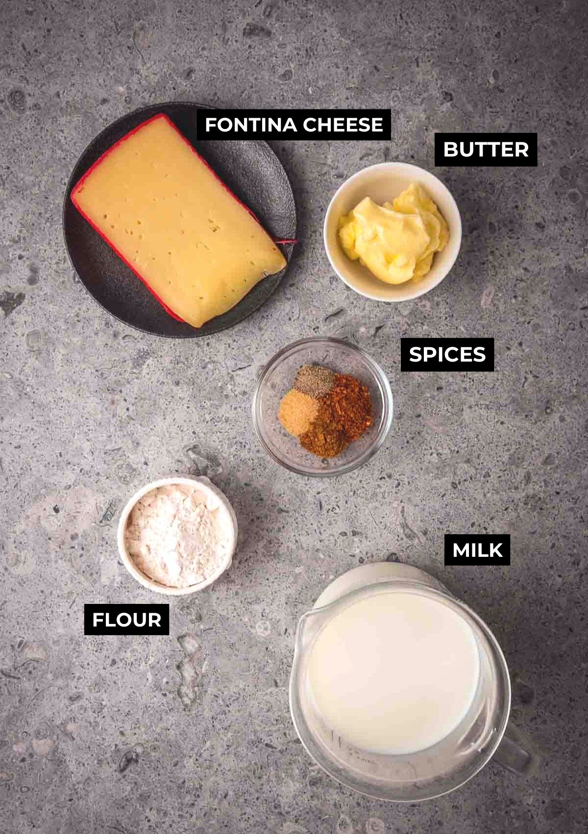 Ingredients for cheese sauce. 