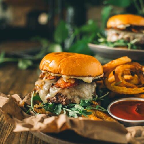 Garlic butter bacon cheeseburger. 