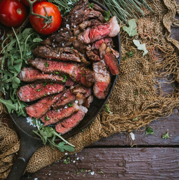 Sliced tomahawk steak. 