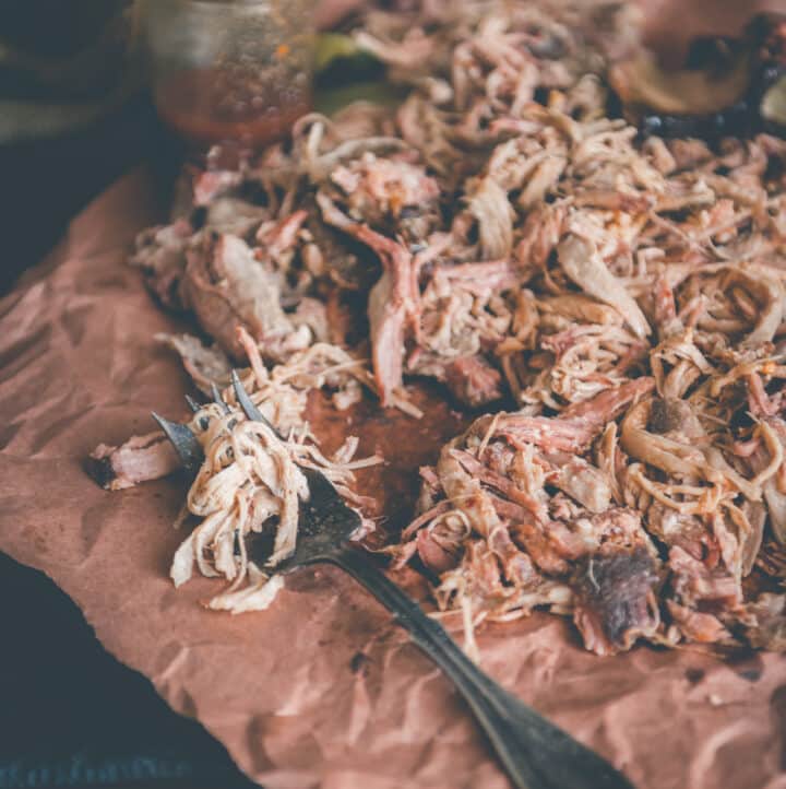 Pulled pork on a platter. 