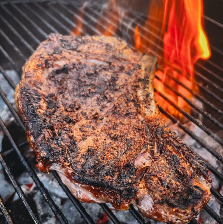 Steak on a grill. 