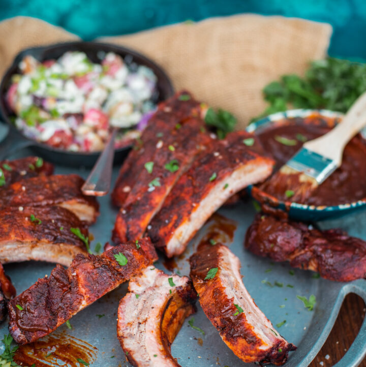 Plate full of ribs. 